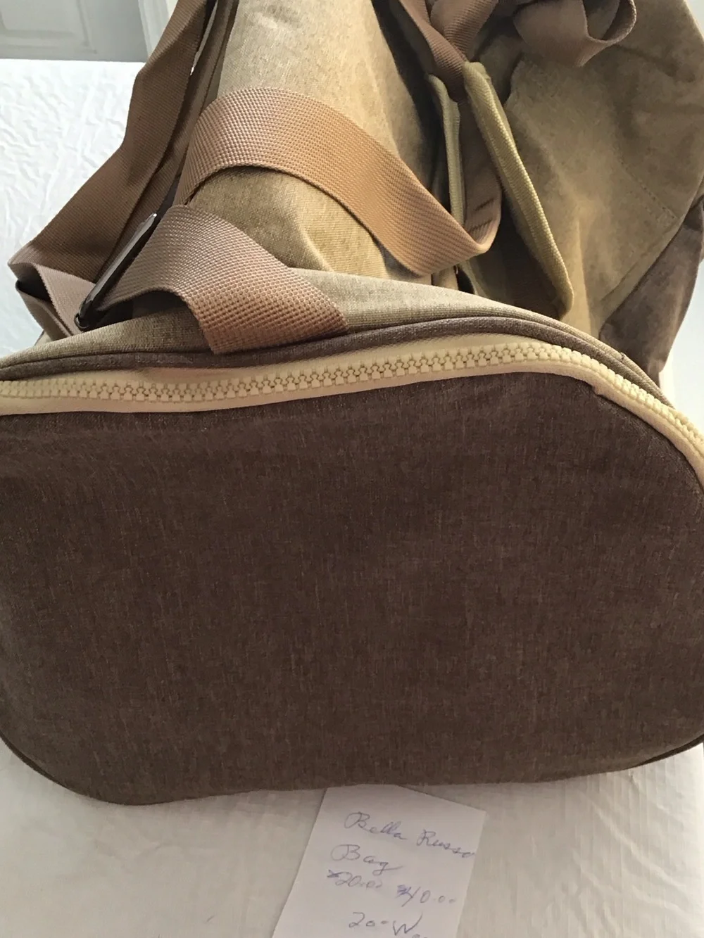 Bell Russo  Mens Canvas Travel Duffel Bag in Two-Tone Brown. ##